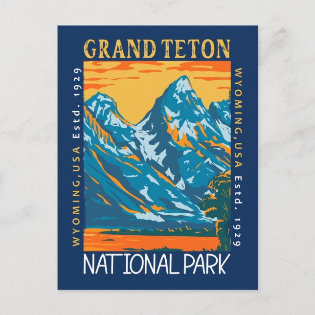 Grand Teton nationalpark Wyoming Retro Distress Vykort (Framsida)