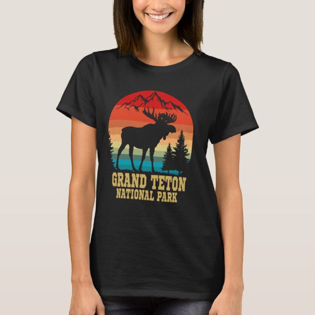 Grand Teton nationalpark Wyoming Retro Moose Trav T Shirt (Framsida)