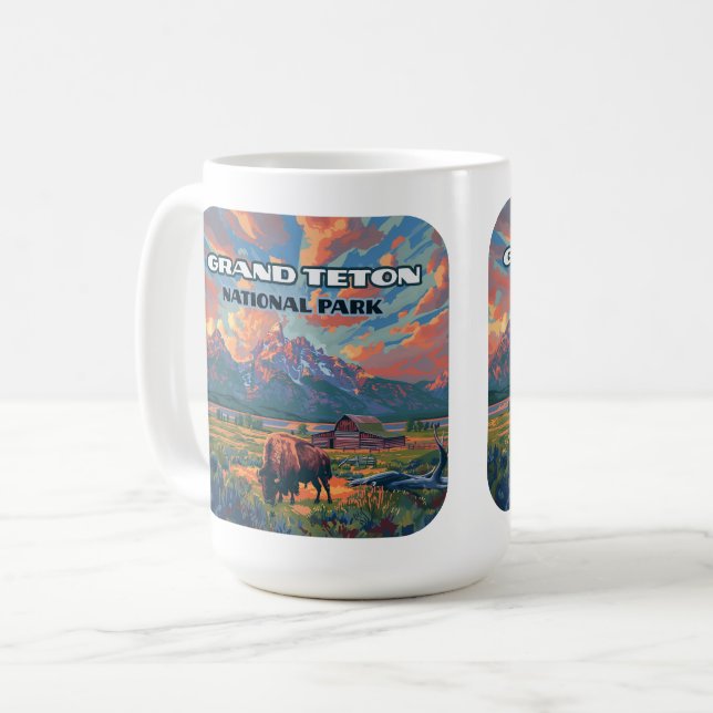 Grand Teton nationalparksbergen Bison Wyoming Kaffemugg (Framsida vänster)