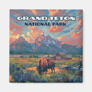 Grand Teton nationalparksbergen Bison Wyoming Magnet