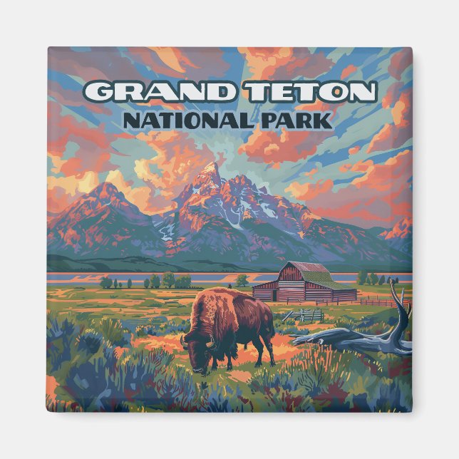 Grand Teton nationalparksbergen Bison Wyoming Magnet (Framsidan)