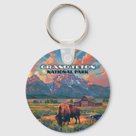Grand Teton nationalparksbergen Bison Wyoming Nyckelring