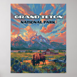 Grand Teton nationalparksbergen Bison Wyoming Poster