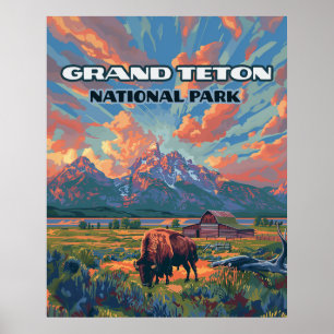 Grand Teton nationalparksbergen Bison Wyoming Poster