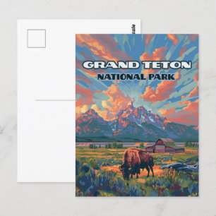 Grand Teton nationalparksbergen Bison Wyoming Vykort