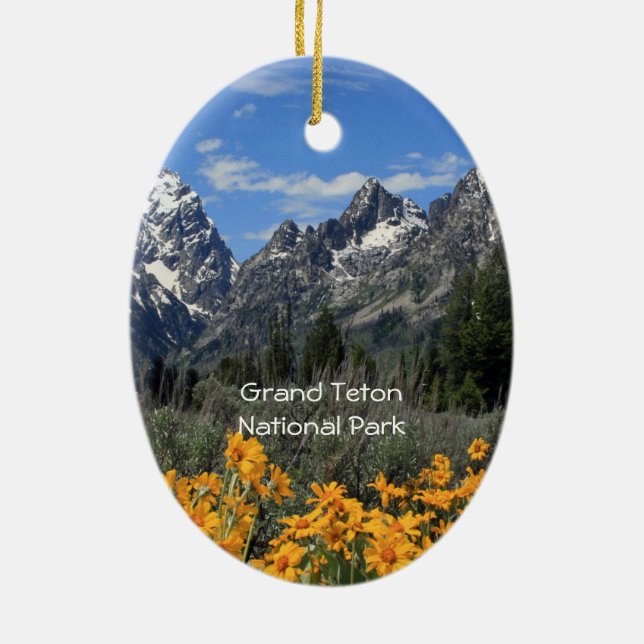 Grand Teton Springtime Souvenir Photo Julgransprydnad Keramik (Baksidan)