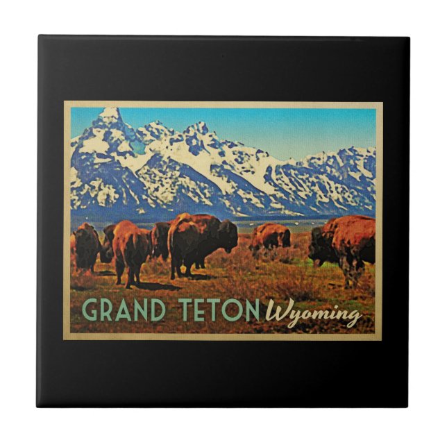 Grand Teton Wyoming Buffalo Kakelplatta (Framsidan)