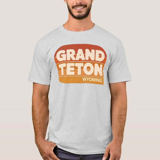 Grand Teton Wyoming Retro Randig T-Shirt (Framsida)