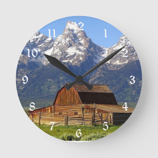 Grand Tetons Barn Rund Klocka (Framsida)