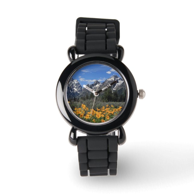 Grand Tetons med Gula blommor Armbandsur (Framsida)