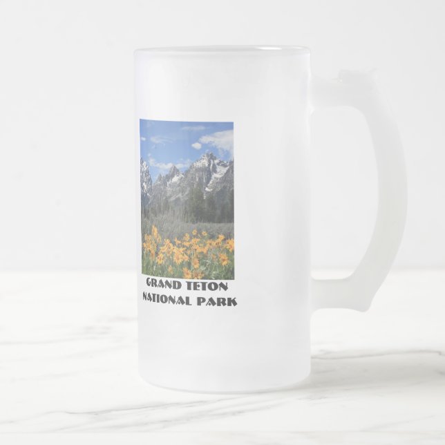 Grand Tetons med Gula blommor Frostat Ölglas (Höger)