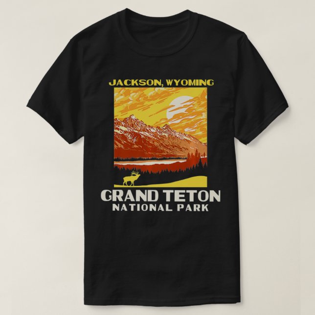 Grand Tetons nationalpark Jackson WY WPA Stil VI T Shirt (Design framsida)