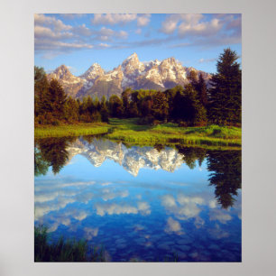 Grand Tetons som reflekterar i Snake River Poster