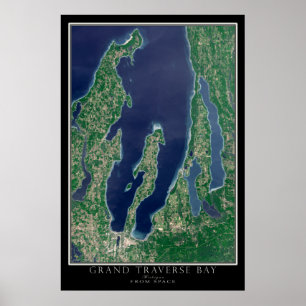Grand Traverse Bay Michigan Satellite Karta Poster