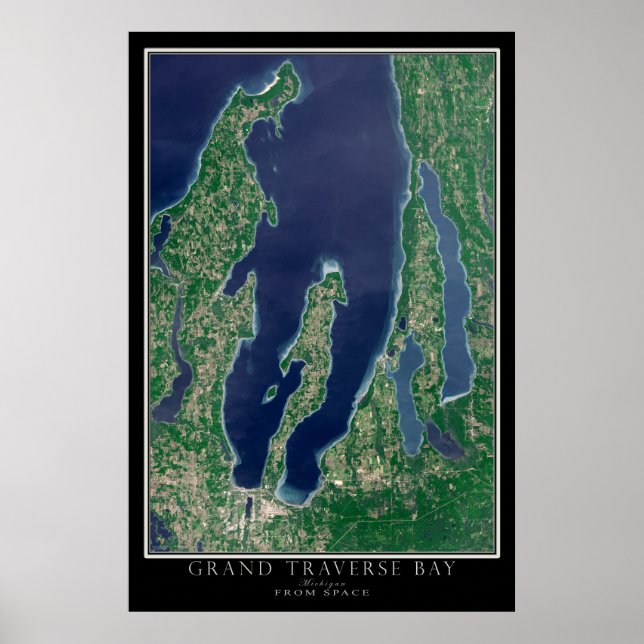 Grand Traverse Bay Michigan Satellite Karta Poster (Framsidan)