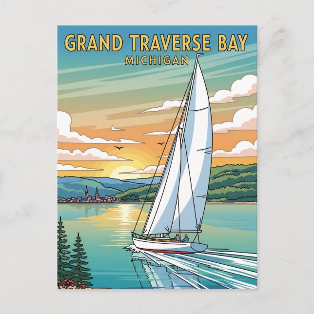 Grand Traverse Bay Michigan Travel Vykort (Framsida)