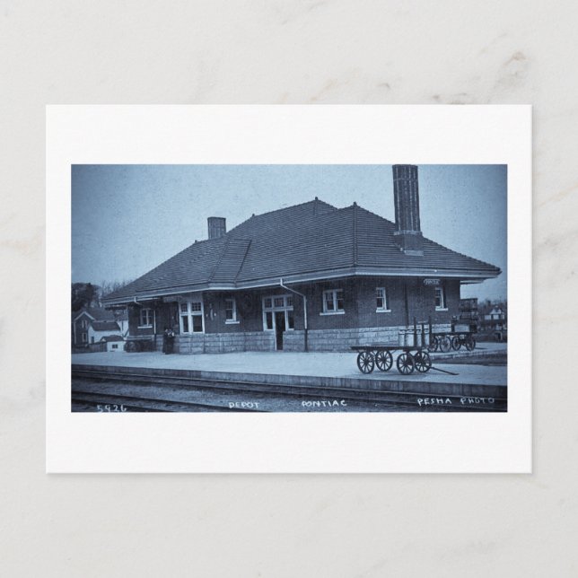 Grand Trunk Depot Pontiac Michigan (Cyan) Vykort (Framsida)