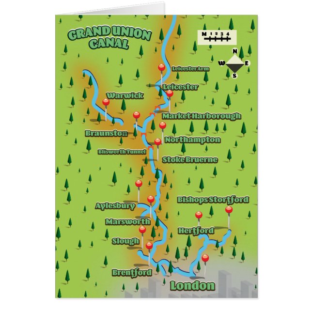 Grand Union Canal-karta Hälsningskort (Framsidan)