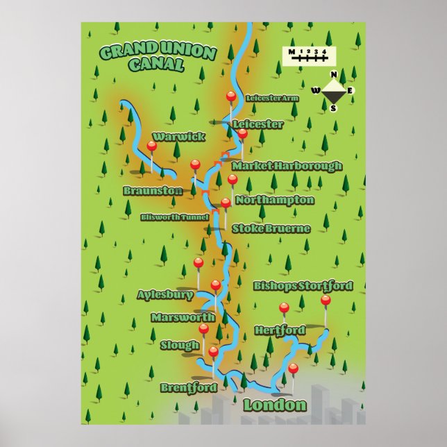 Grand Union Canal Karta Poster (Framsidan)