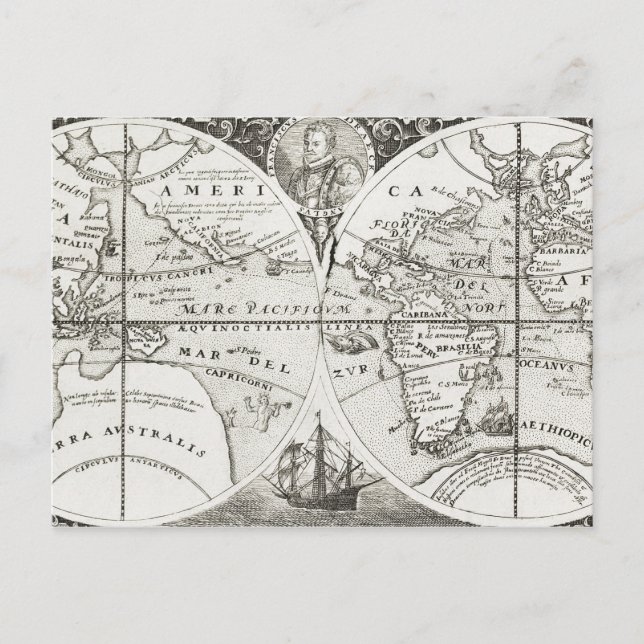 Grand Voyages Old Antique General Karta World Vykort (Framsida)