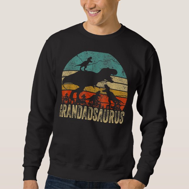 Grandad Dinosaur Grandadsaurus 3 Two Kids Christma Lång Ärmad Tröja (Framsida)