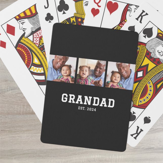 Grandad Established Modern Bold Bold Black 3 Photo Casinokort (Skapare uppladdad)