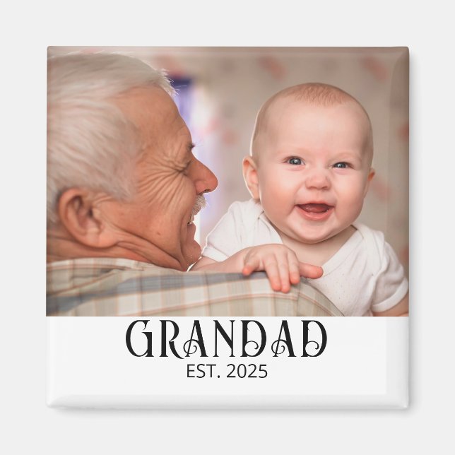 Grandad Established Photo Gift Magnet (Framsidan)
