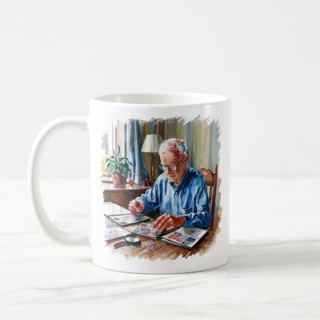 Grandad Frimärke Collating Philatelist Gift Kaffemugg (Vänster)