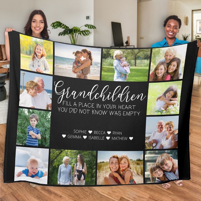 Grandchild Dikt 12 Photo Collage Black Fleecefilt (Skapare uppladdad)