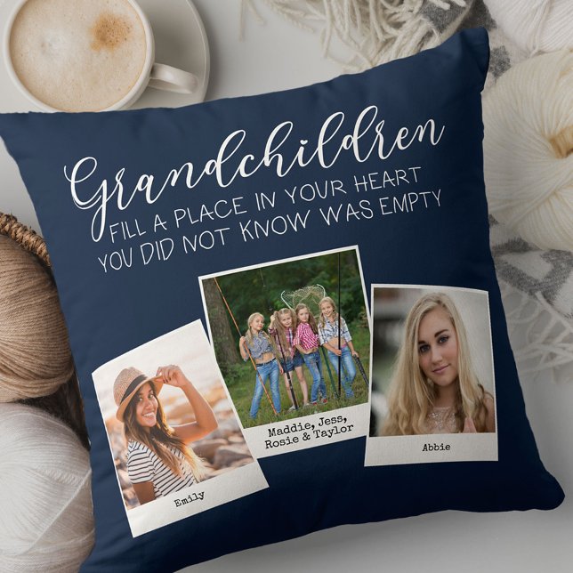 Grandchild Dikt 3 Photo Collage Navy Blue Kudde (Skapare uppladdad)