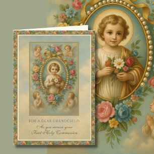 Grandchild First Heliga Communion Jesus Änglar Kort