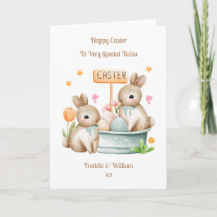 Grandchild Twin Boys Påskhare Rabbcard Kort