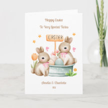 Grandchild Twin Girls Påskhare Rabbit Card
