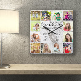 Grandchildren Quote 12 Photo Grått Marble Anpassni Fyrkantig Klocka