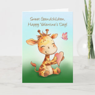 Grandchildren Valentine Cute Lycklig Giraffe Heart Kort
