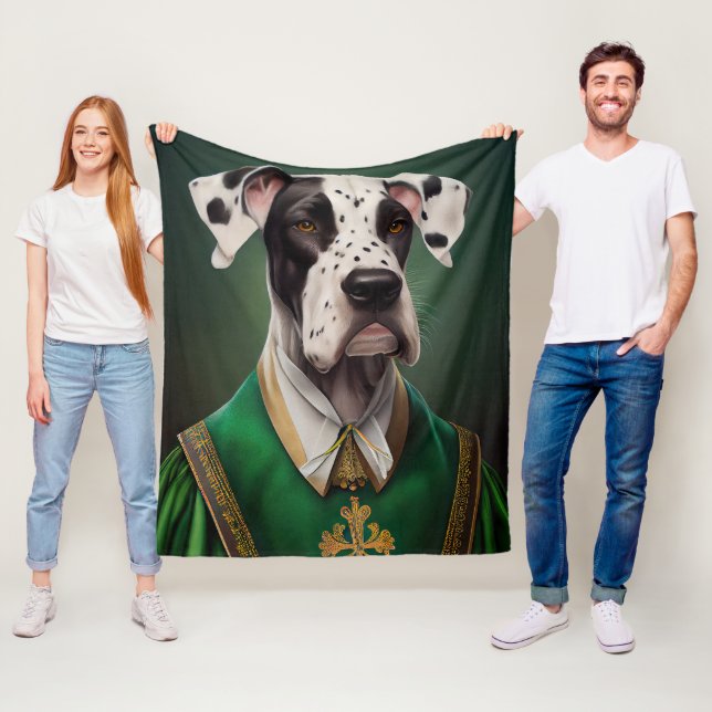 Granddanois i St. Patricks Day-dräkt Fleecefilt (På plats)