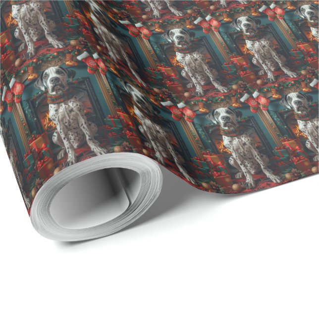 Granddanois med julklappar vid öppen spis presentpapper (Rulle Hörn)