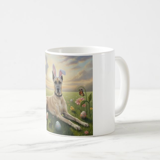 Granddanois med kaninöron påsk vår äng kaffemugg (Framsida höger)