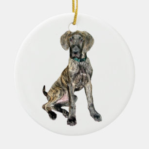 Granddansk brindle valp julgransprydnad keramik