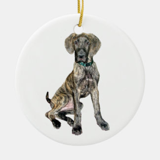 Granddansk brindle valp julgransprydnad keramik