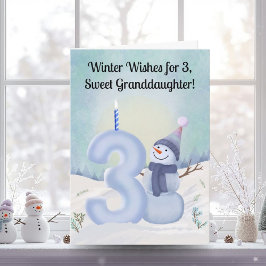 Granddaughter 3rd Birthday Snowman Snowy Three Kort
