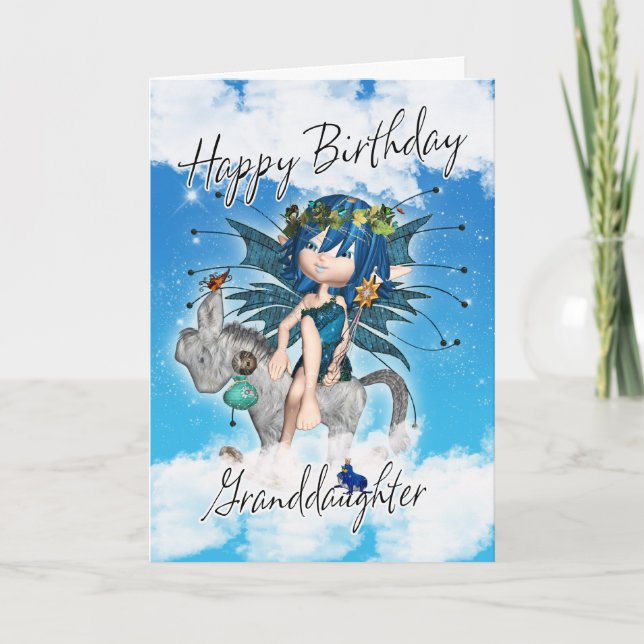 Granddaughter Birthday Card - With Sky Fairy On Ro Kort (Framsida)