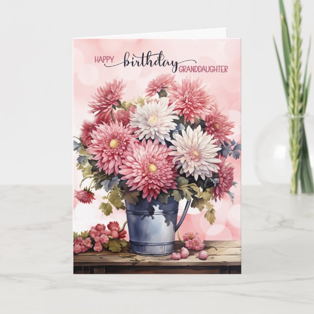 Granddaughter Birthday Pink Chrysanthemums Kort (Framsida)