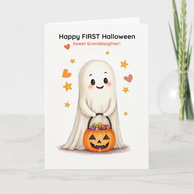 Granddaughter First Halloween Cute Shy Ghost Kort (Framsida)