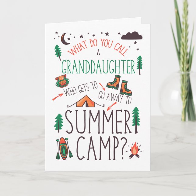 Granddaughter Funny Summer Camp Orange Green Brown Kort (Framsida)