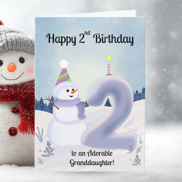 Granddaughter Happy 2nd Birthday Snowman Building Kort
