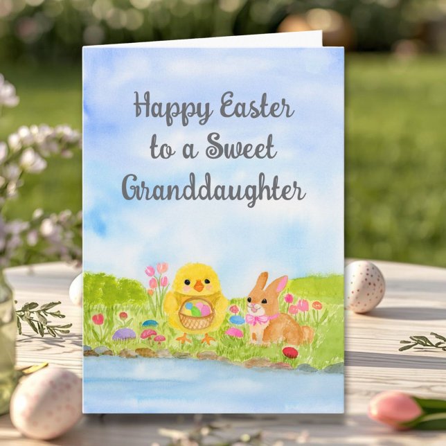 Granddaughter Happy Easter Baby Chick Easter Bunny Kort (Skapare uppladdad)