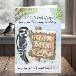 Granddaughter Happy February Birthday Woodpecker Kort