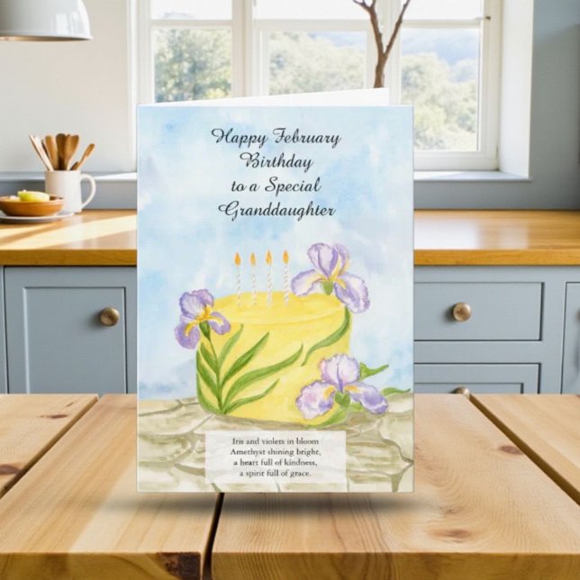 Granddaughter Happy February Irises Birthday Cake Kort (Skapare uppladdad)