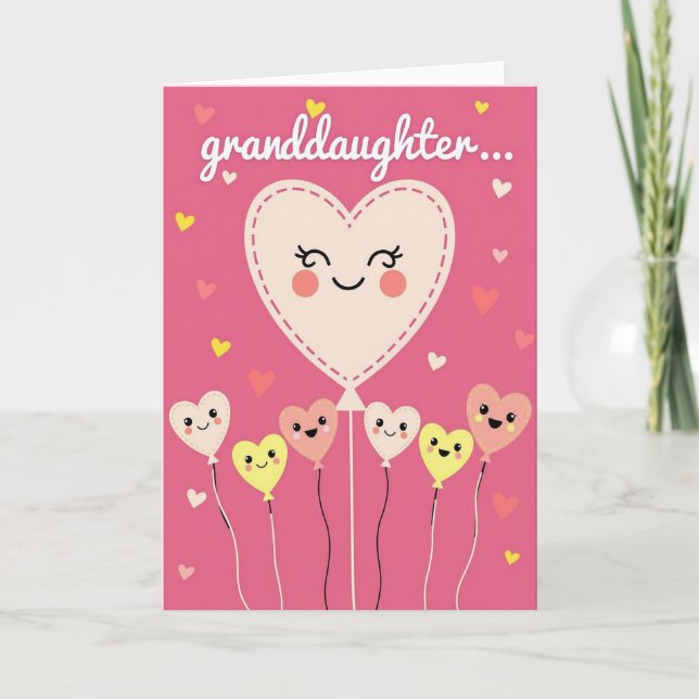 Granddaughter Happy Heart Balloon Card Kort (Framsida)